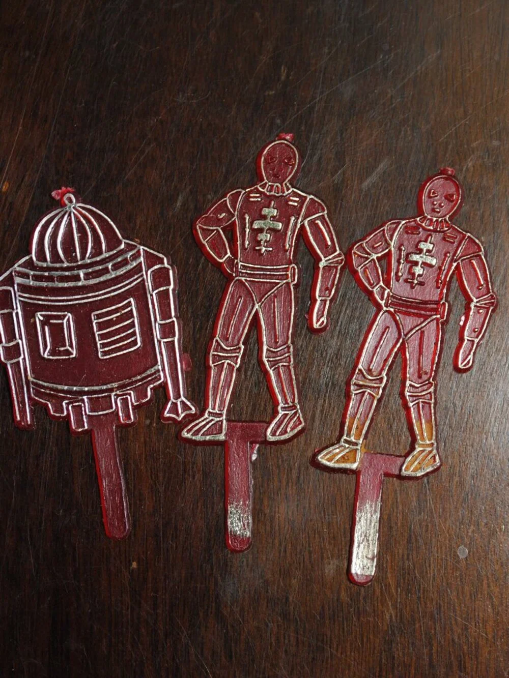 Set of 3 Vintage Hard Plastic Star Wars 2-D2 Robot C-3PO Cake Toppers Knock Offs